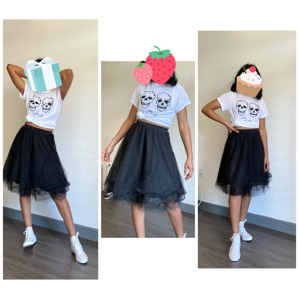 Black tulle skater midi skirt